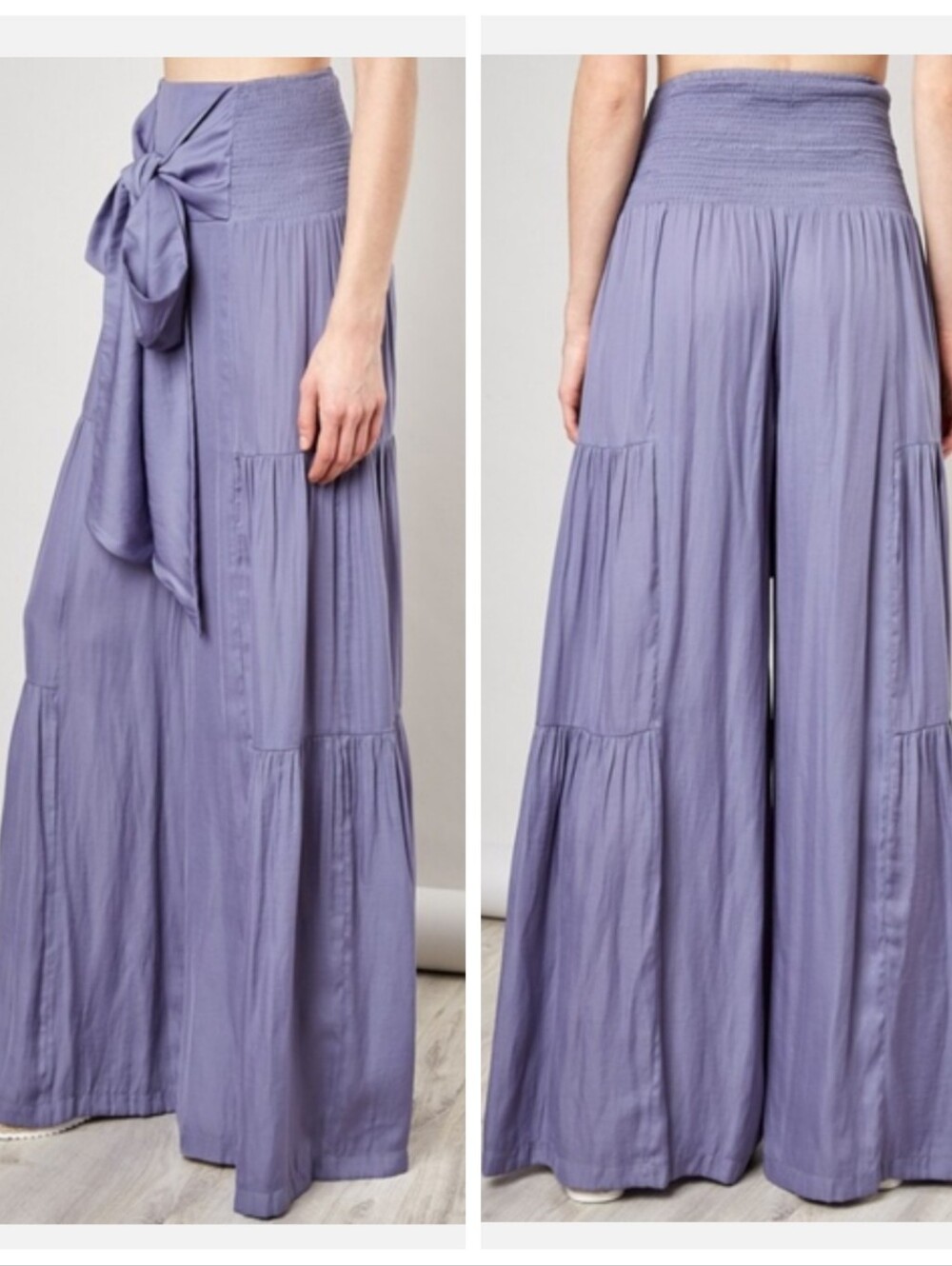 Mustard Seed Boho Wide-Legged Tiered Palazzo Pants Lavender Women's Medium